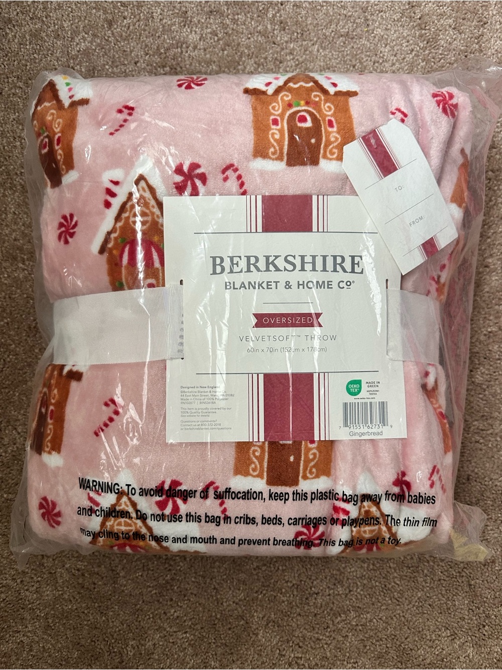 Berkshire Pink Gingerbread House VelvetSoft Throw